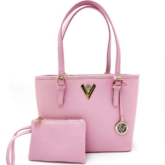 Valentino Orlandi Pink Vegan Leather Tote Bag Purse Wallet Set NWT - Picture 3 of 10
